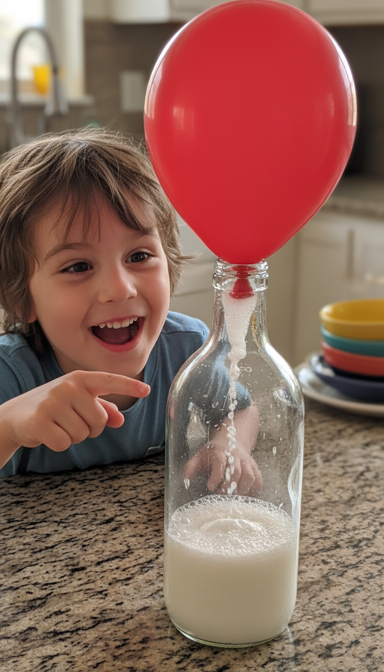 A balloon inflating by itself on a bottle