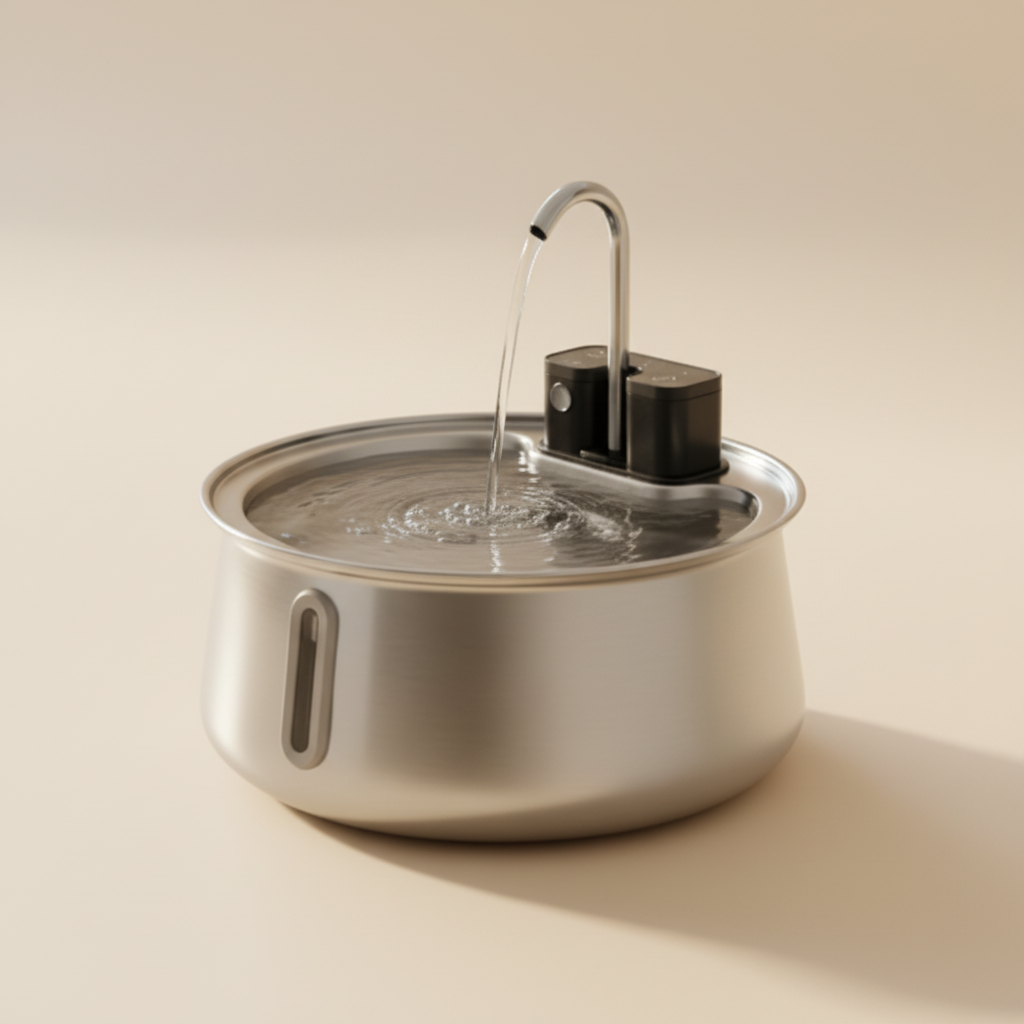 La fontaine à eau sans fil Felinoe, avec son bec type robinet qui verse une eau filtrée