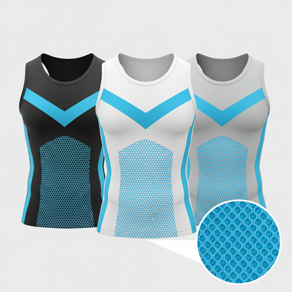 SolunePower vest in black, white and grey with honeycomb fabric close-up