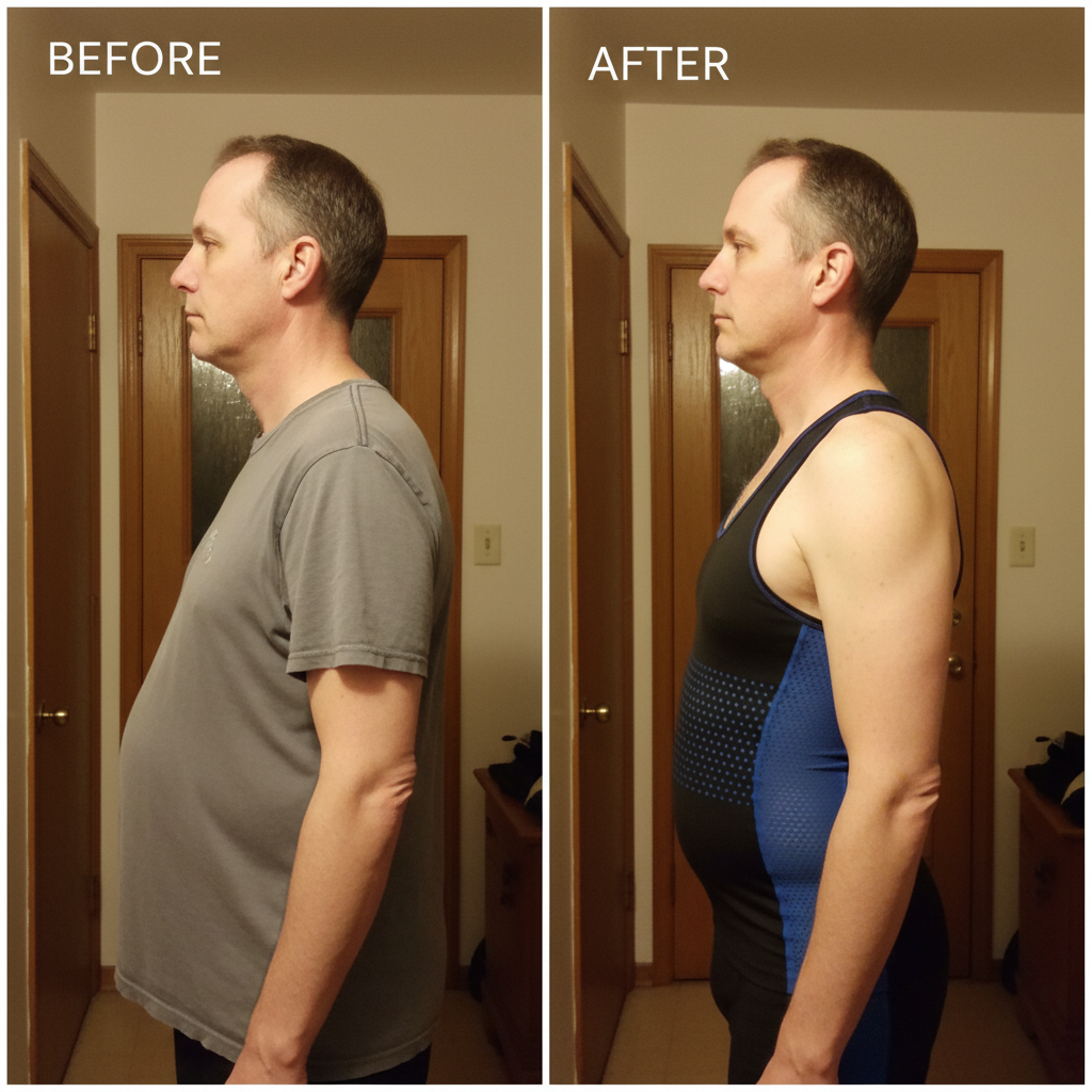 Side profile before and after wearing the vest