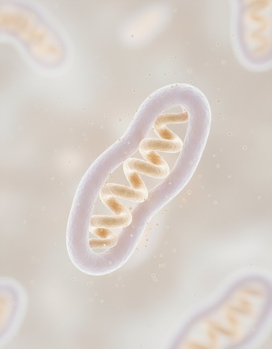 Soft artistic illustration of a mitochondrion, the cell's energy-producing structure