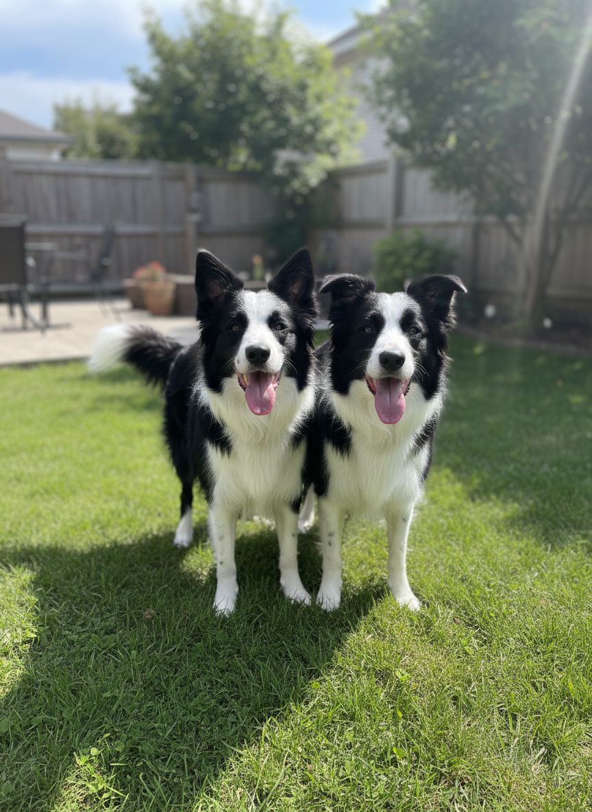 Dos perros felices con pelaje brillante