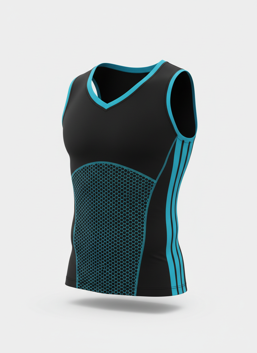 SolunePower vest with blue side panels