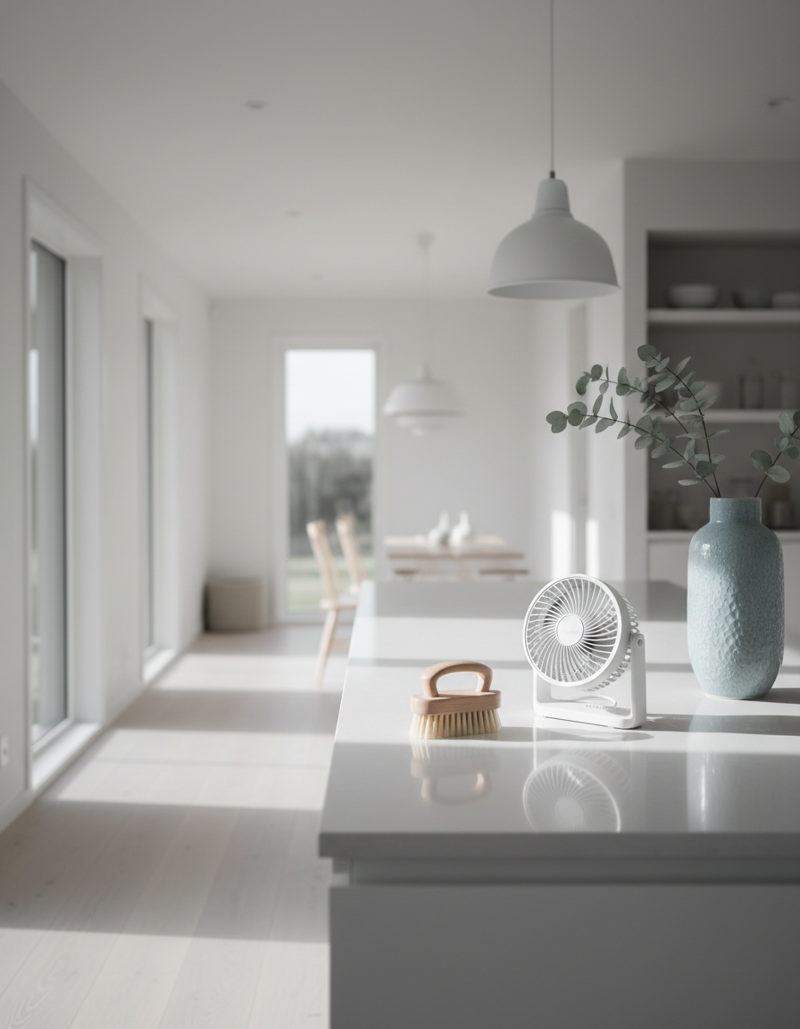 Bright, spotless modern kitchen with home essentials