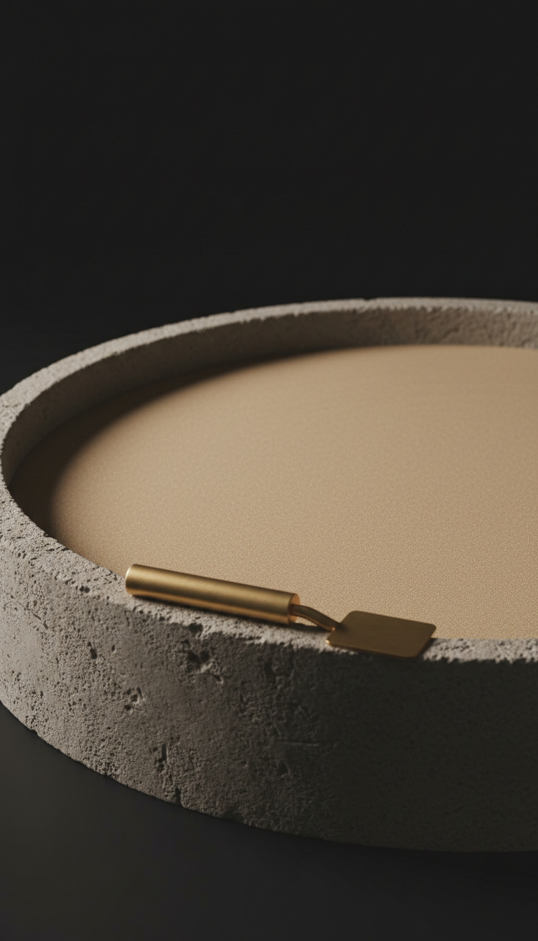 Perfectly smooth sand surface in a round concrete basin