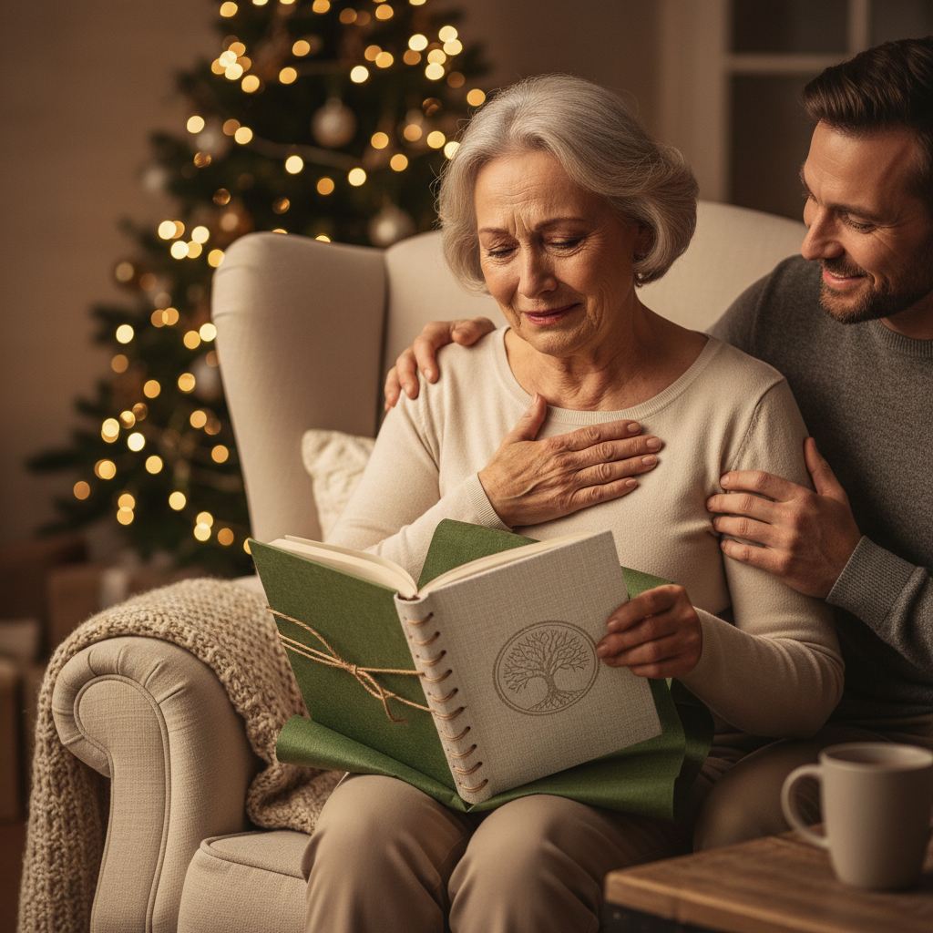 A mother moved to tears as she unwraps the journal on Christmas morning