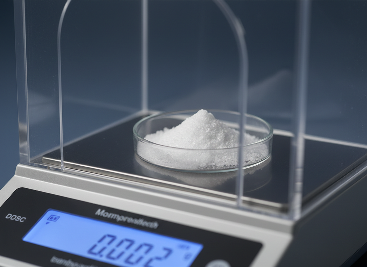 Precision scale weighing fine mineral powder