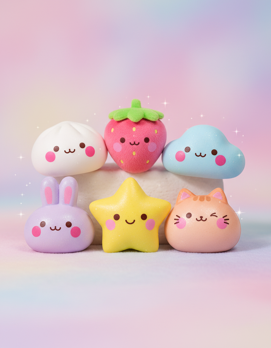 Collection de squishy kawaii souriants aux couleurs pastel
