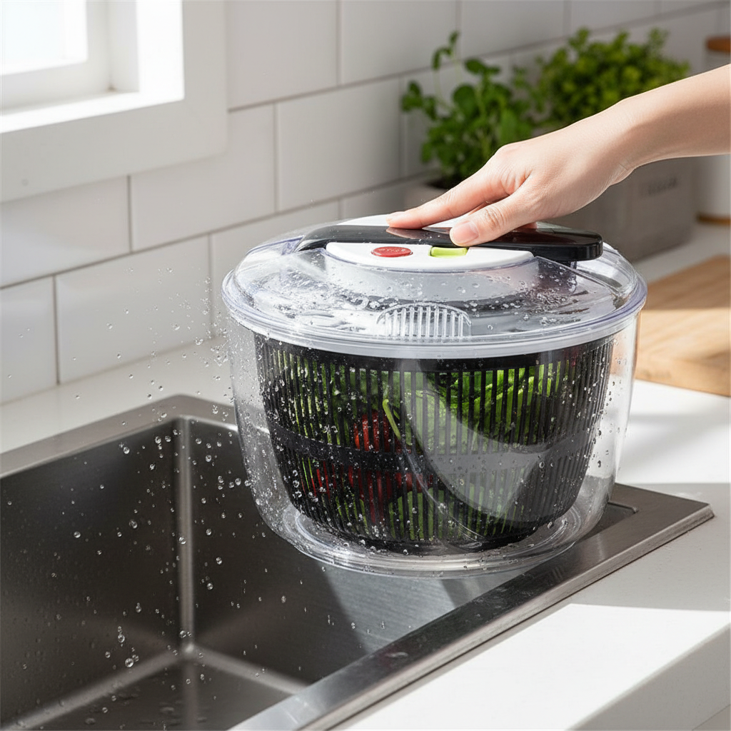 SpinDry™ – Salad & Produce Spinner in use in a home kitchen