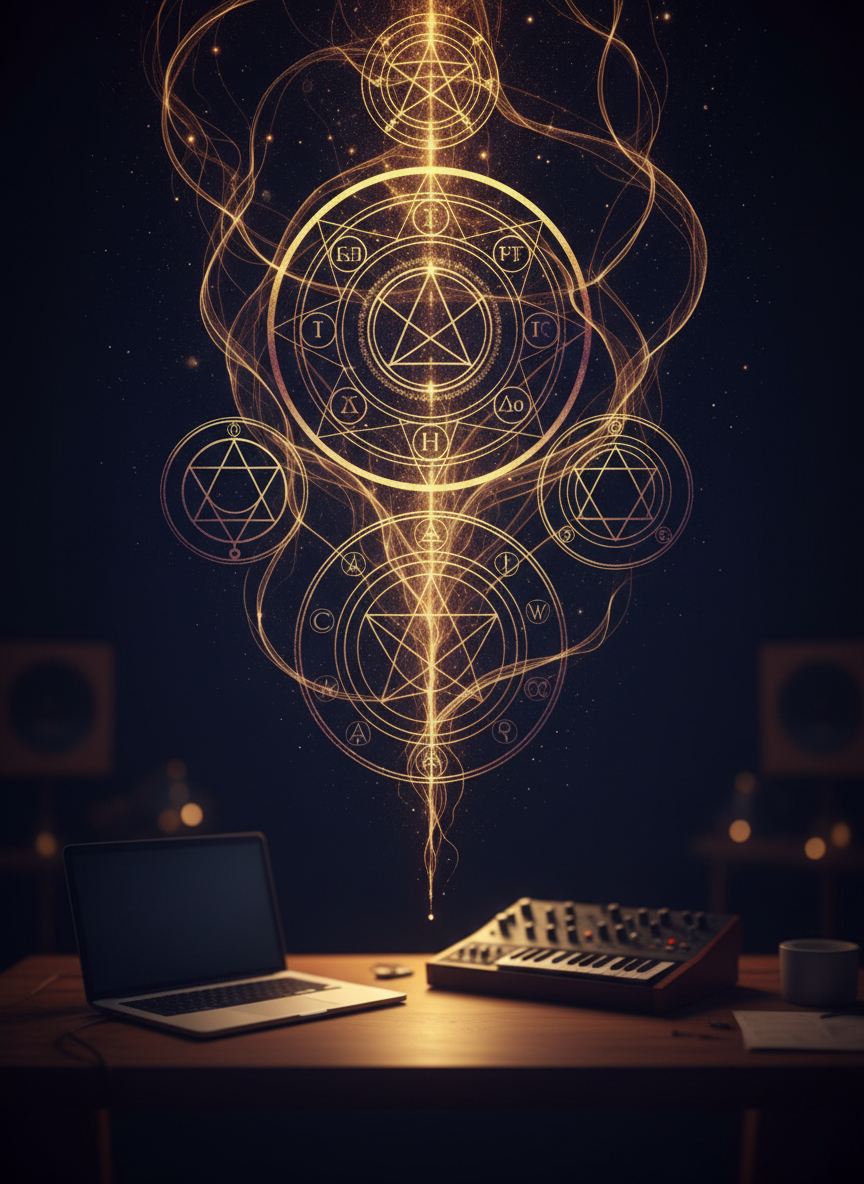 Golden neural network lines merging with alchemical geometry — cover art for the AI productivity e-book