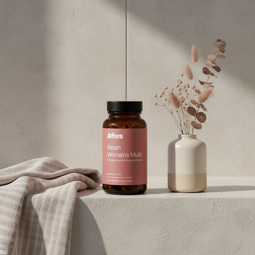 Afora bottle on a stone bathroom shelf with dried flowers