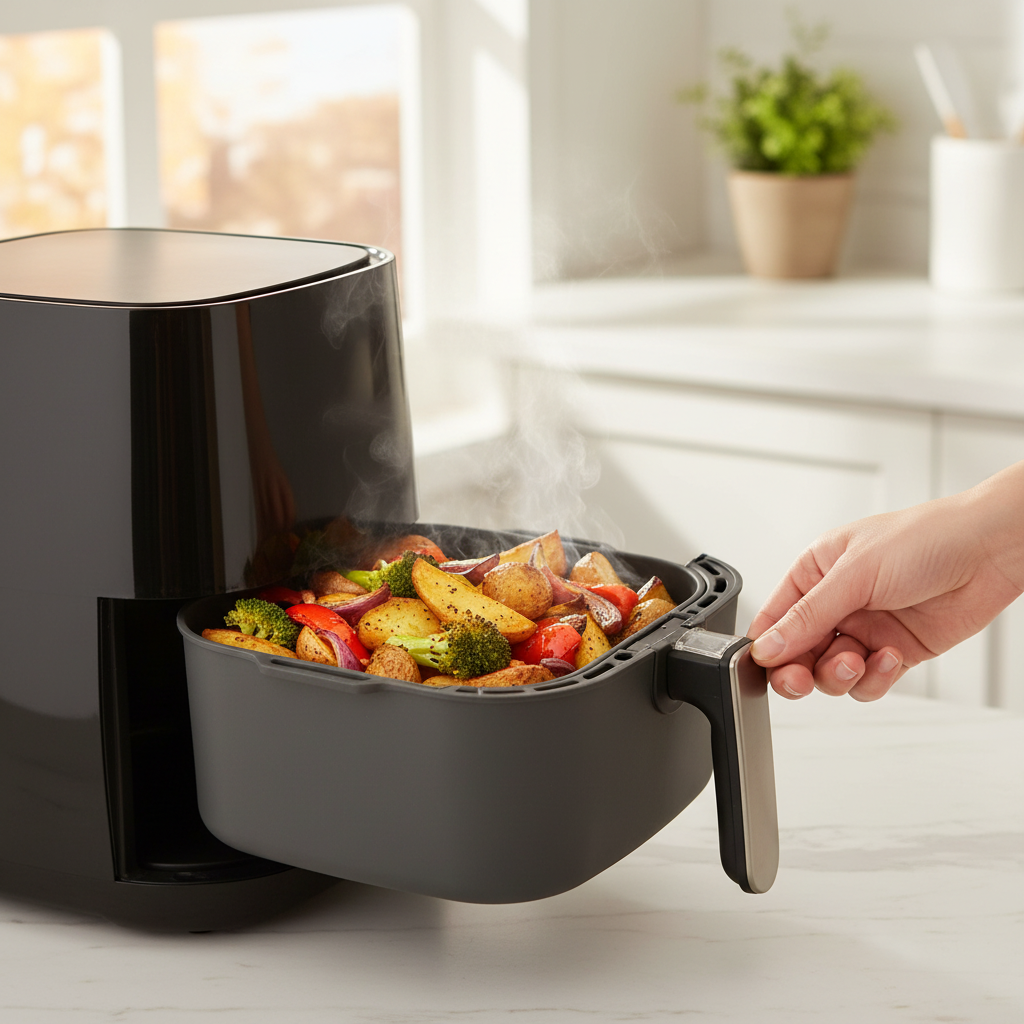 FryMate™ – Reusable Silicone Air Fryer Basket in use in a home kitchen