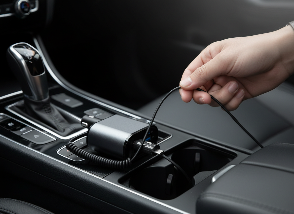 Hand pulling the retractable cable out of VYBE Charge