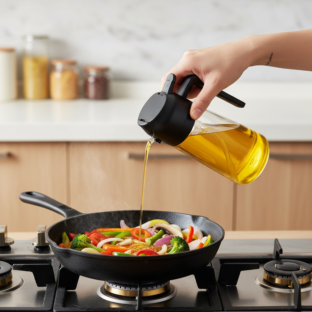 OilPro™ – 2-in-1 Oil Dispenser in use in a home kitchen