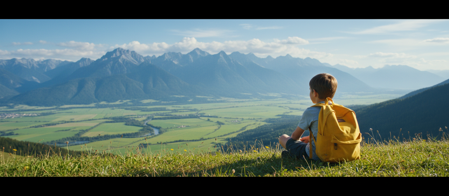 Boy looking at mountains
