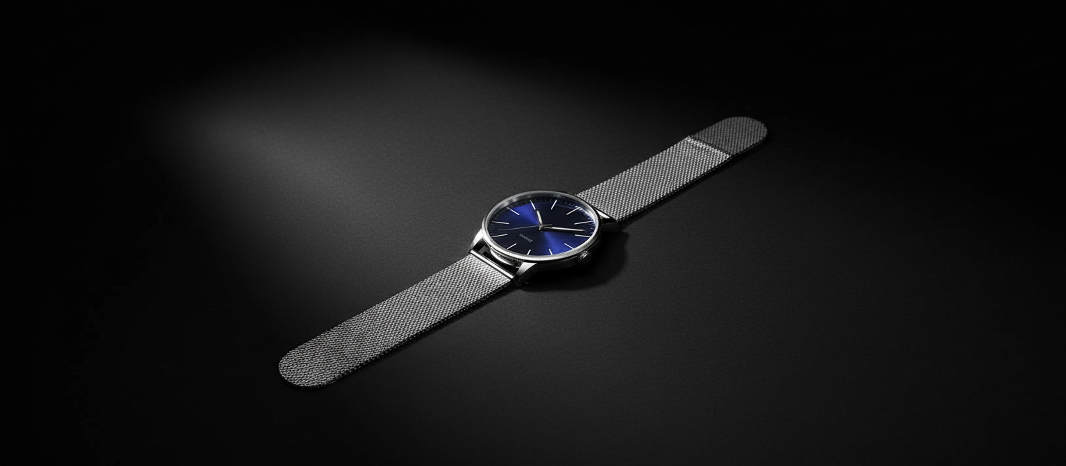A/M LUXURY ultra-thin mesh strap watch on a dark surface