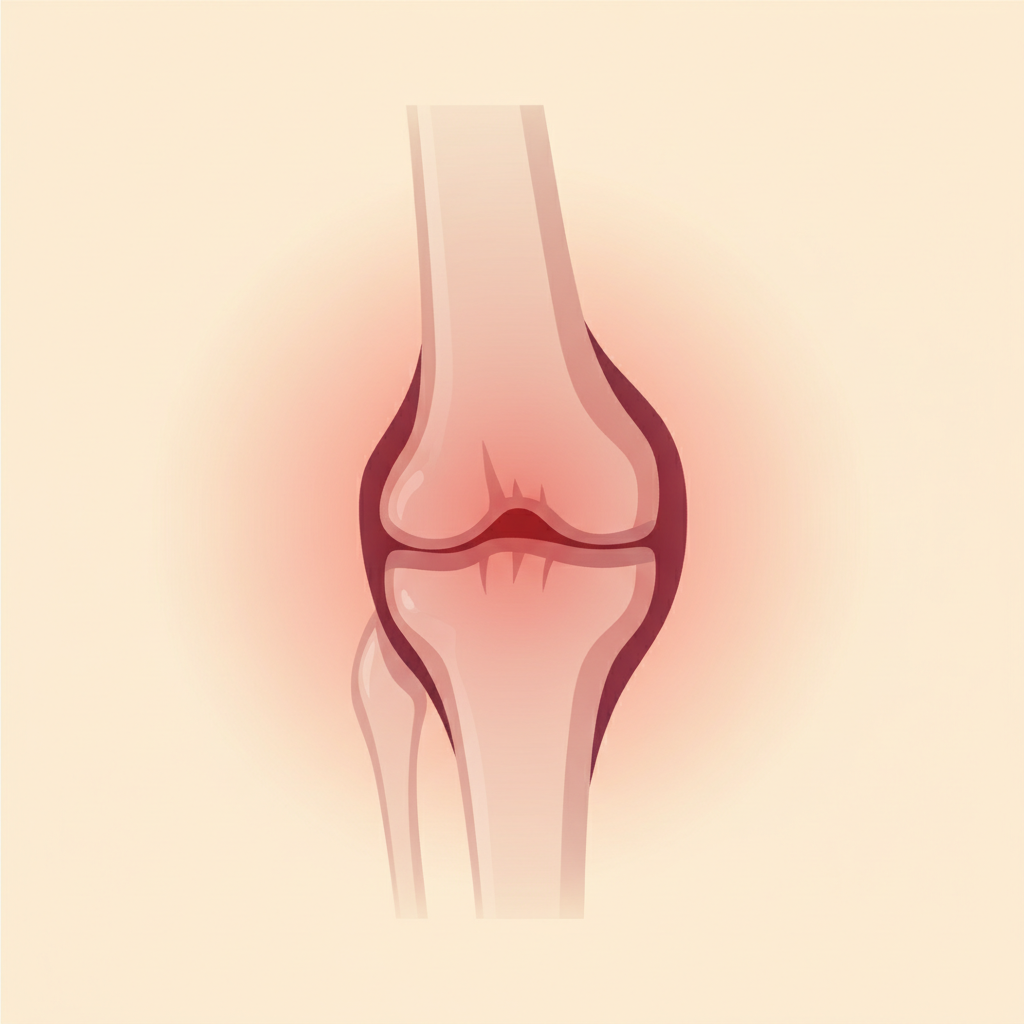 Illustration of an inflamed knee joint with thinning cartilage