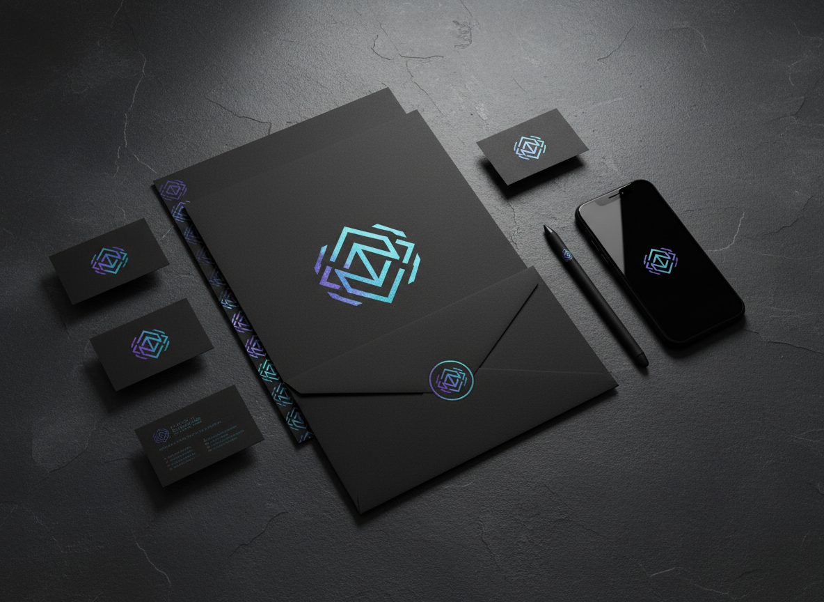 Brand identity stationery set with business cards, letterhead and envelope