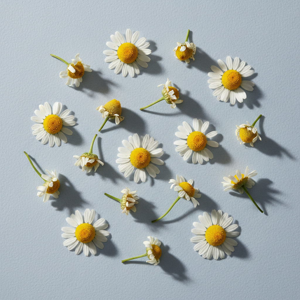Fiori di camomilla freschi e secchi