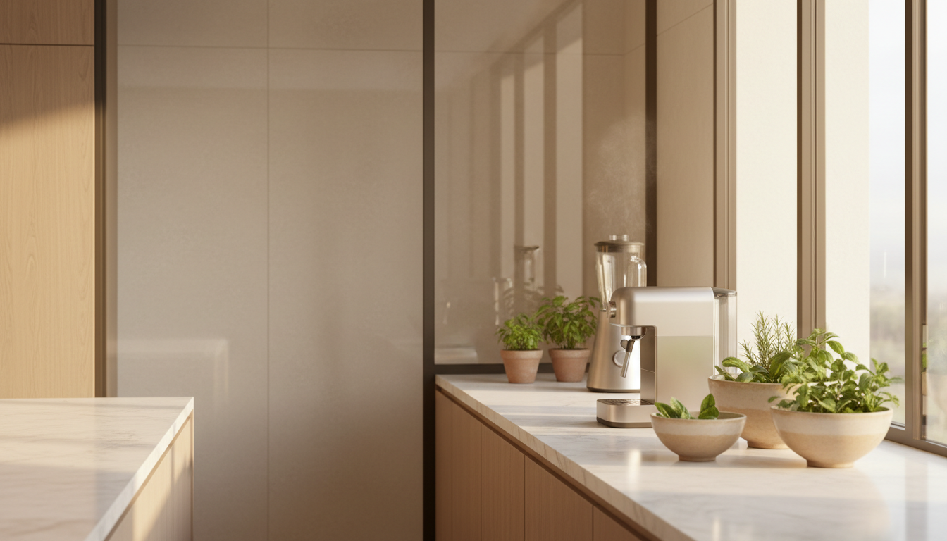 Bright modern kitchen with a blender and espresso machine