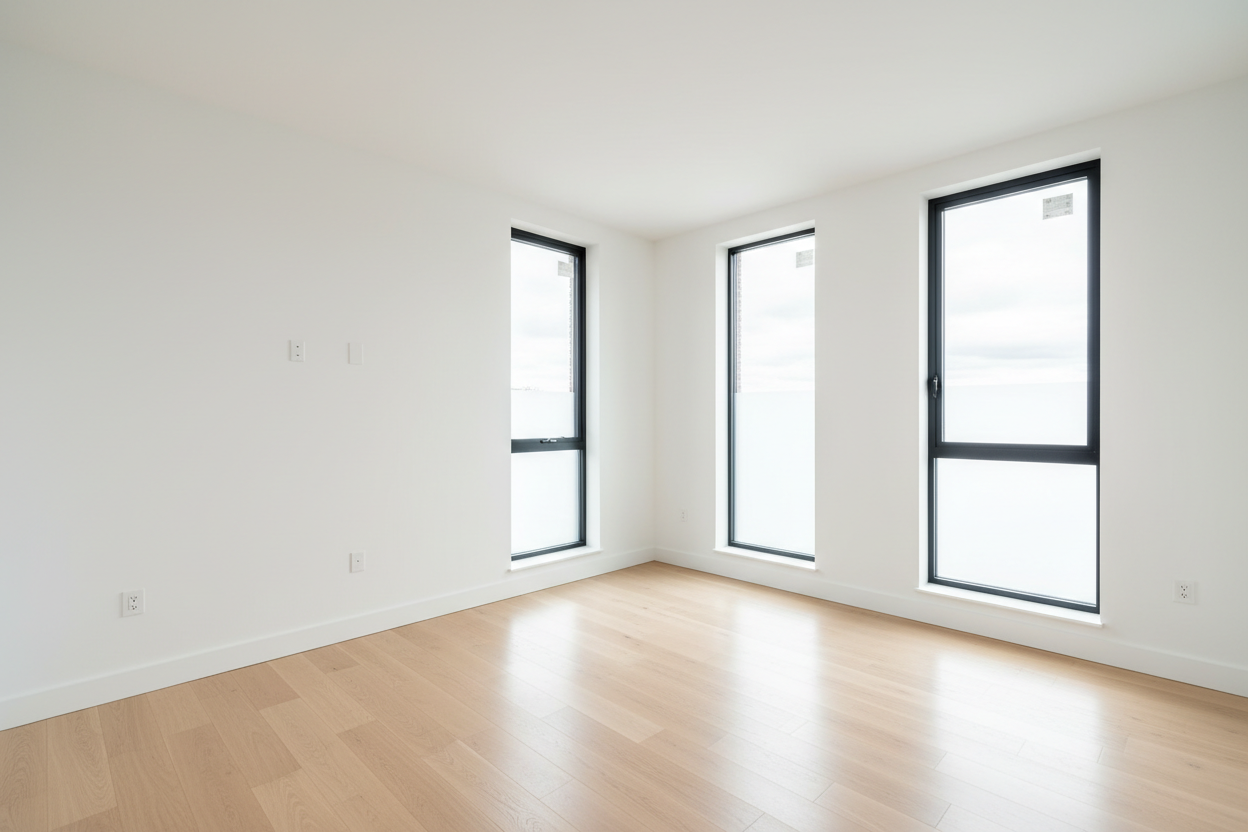 Bright, empty new-build room after a final construction clean