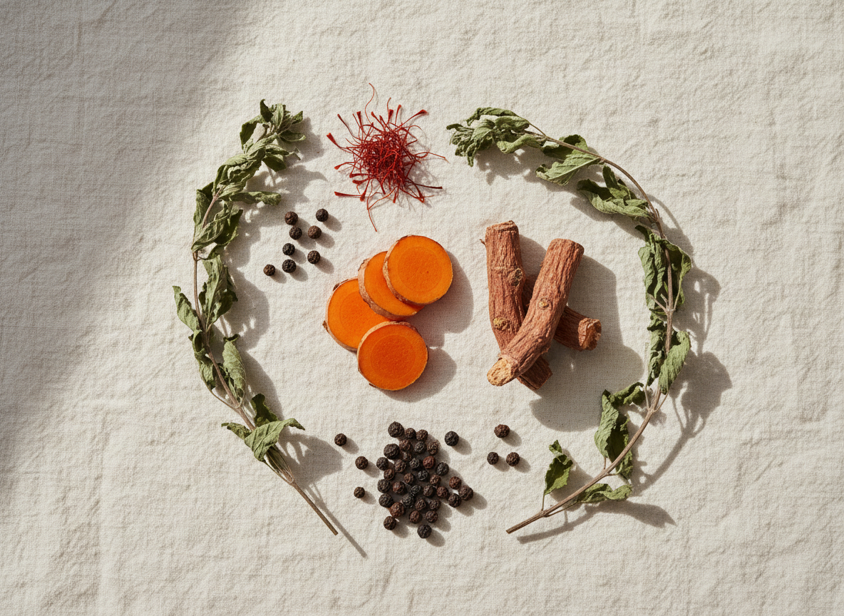 Turmeric, rhodiola, lemon balm and saffron botanicals