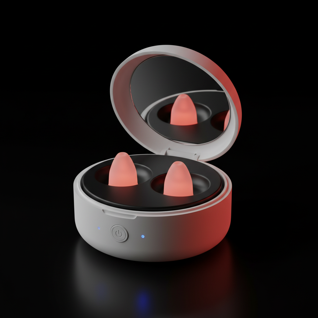 Free UV sterilizer case with Fitora silicone tips glowing red inside