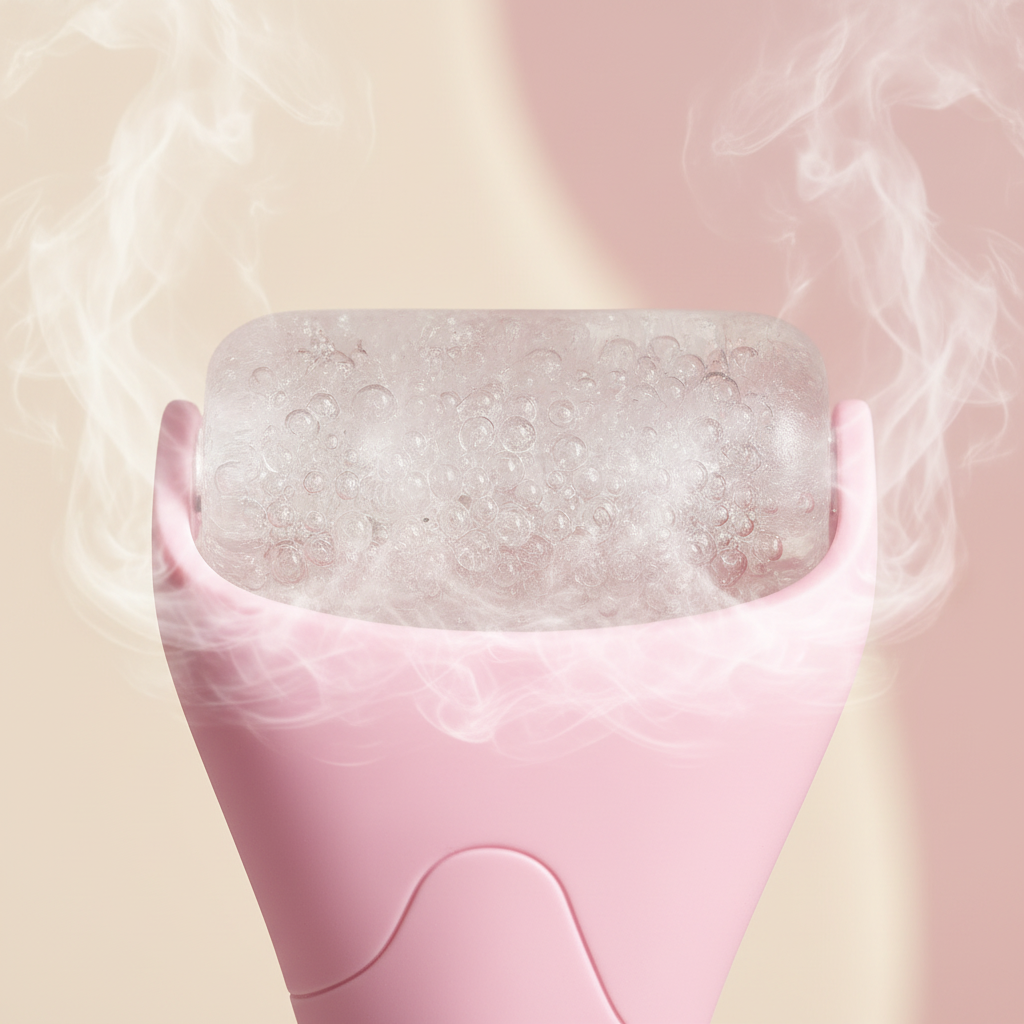 Närbild av rullhuvudet fyllt med små frysta gelkulor