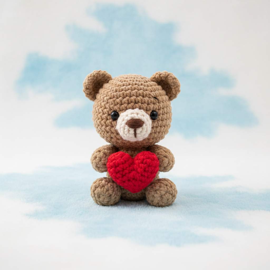 Ourson au crochet tenant un cœur