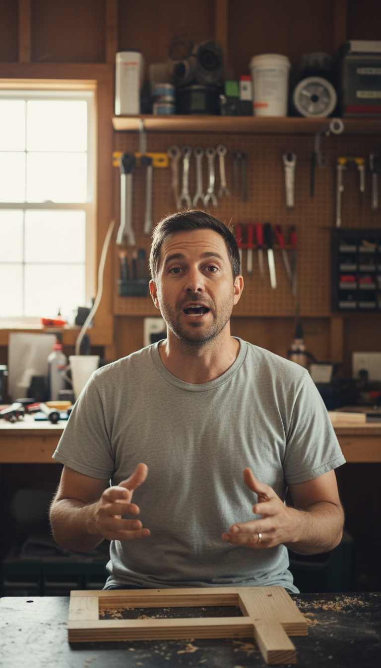 Customer speaking to the camera in his garage