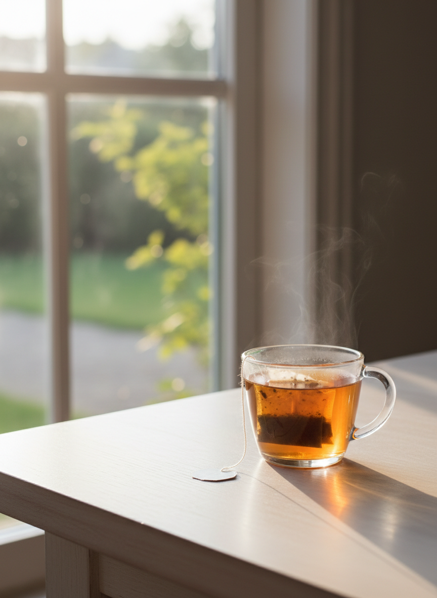 A glass cup of hot tea