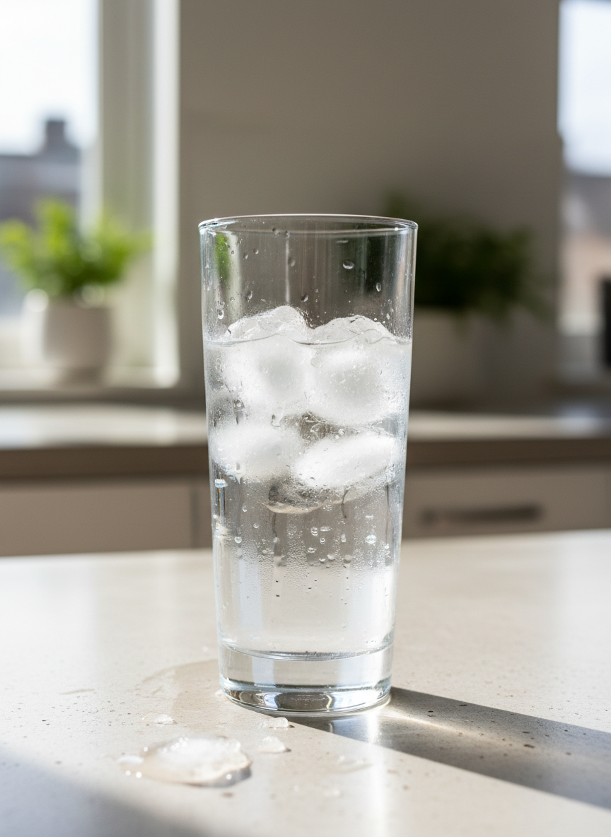 A glass of iced water