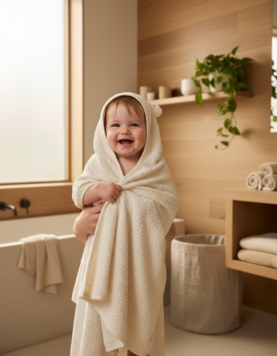 Bébé souriant avec son doudou tout doux