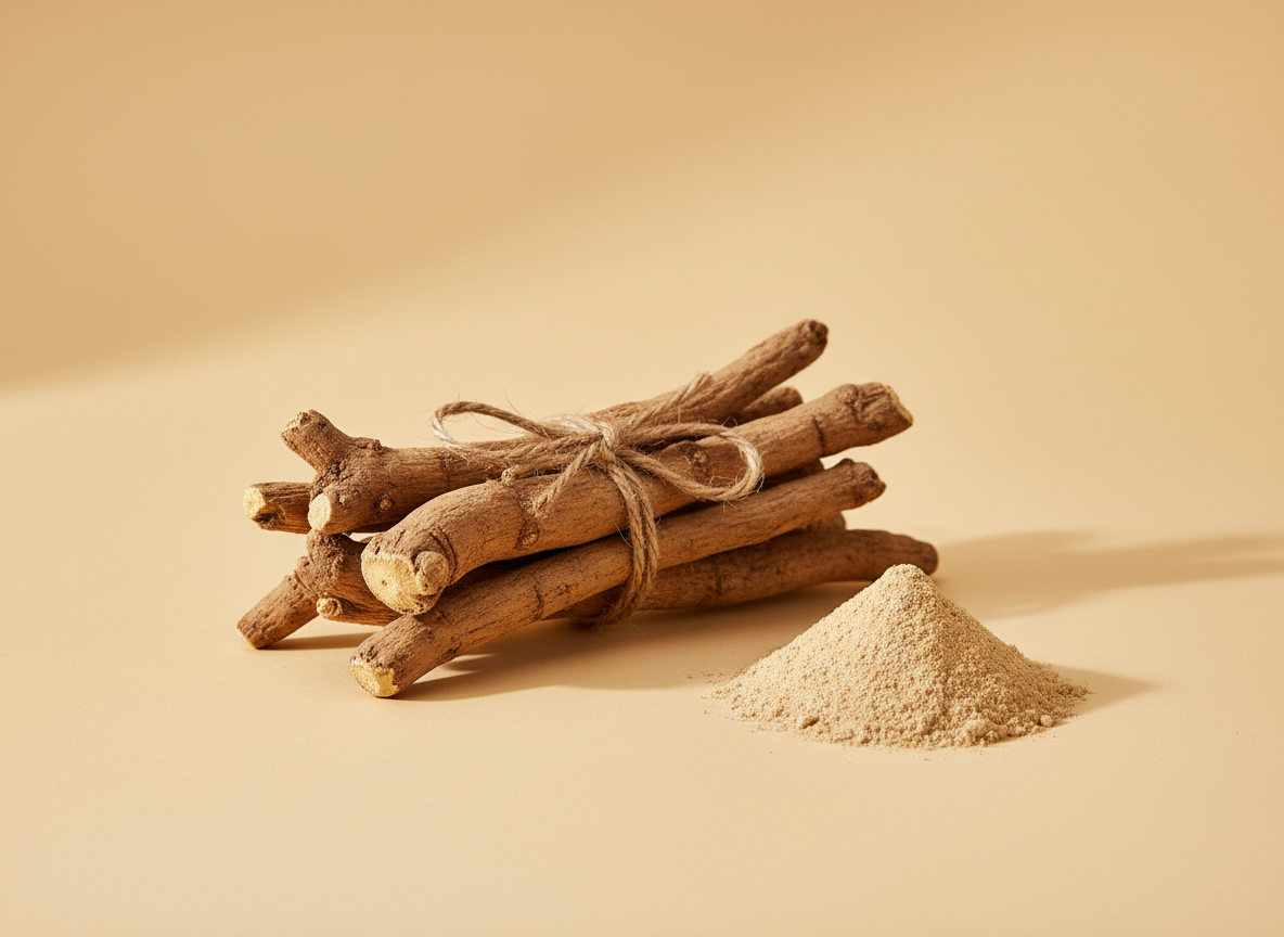 Dried ashwagandha roots with root powder