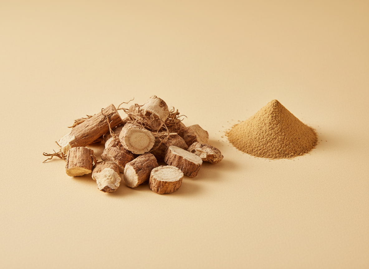 Chopped tongkat ali root with powder