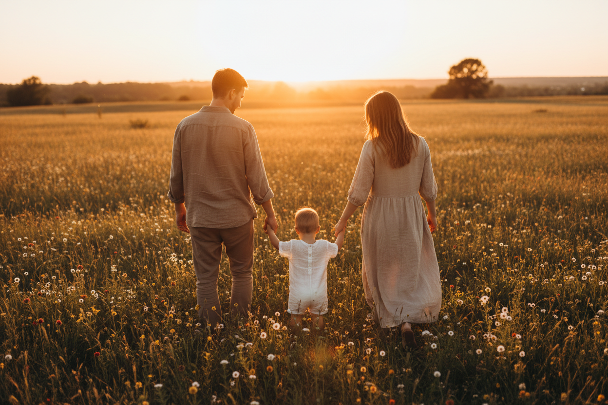 Famille Petit Noù au coucher du soleil