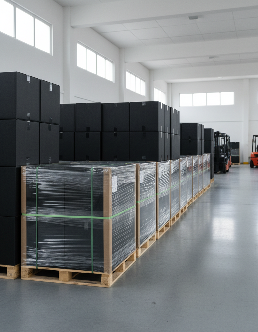 Wholesale cartons stacked on a pallet, ready for dispatch