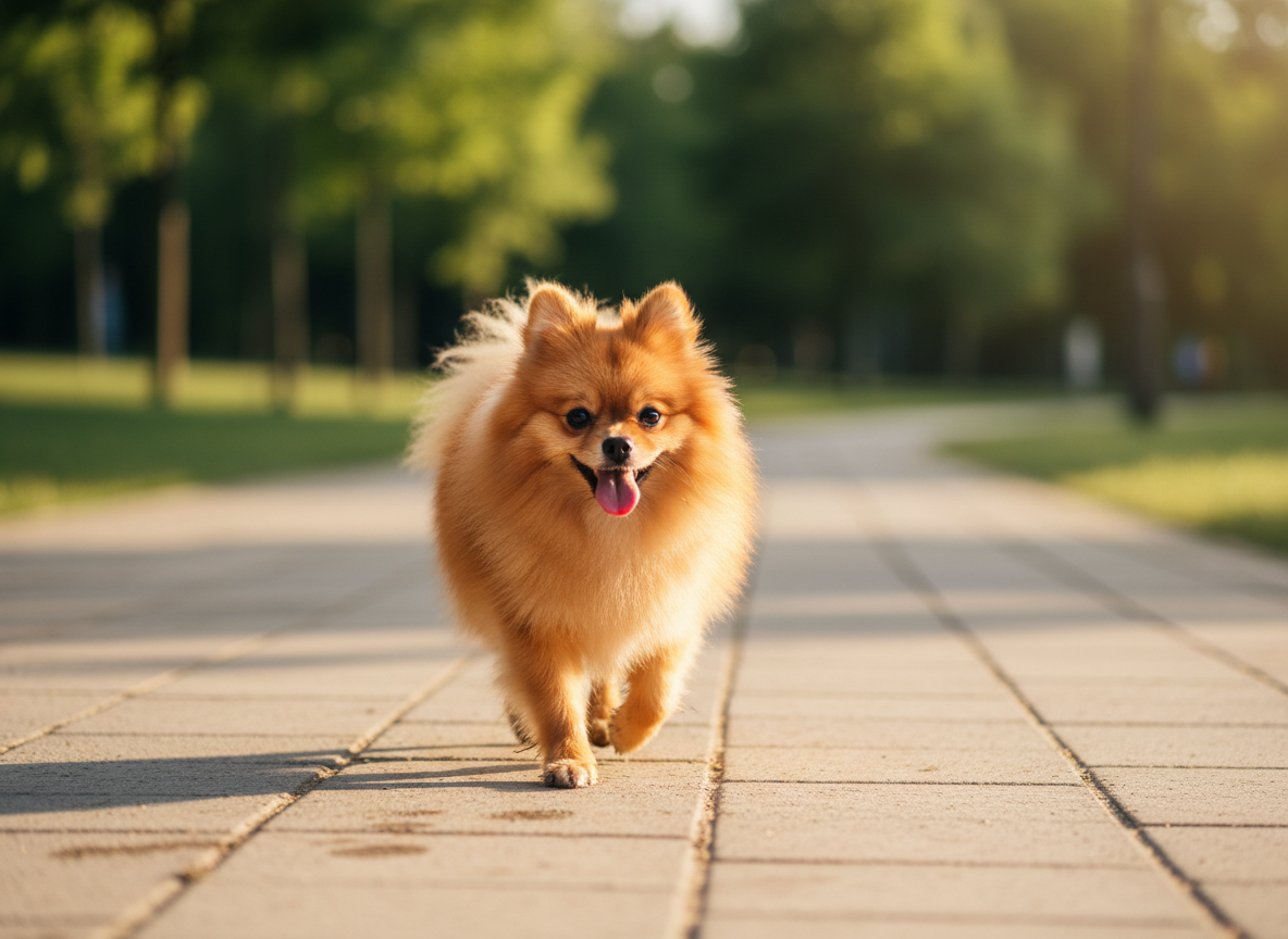 Cane di piccola taglia che torna felice da una passeggiata al parco