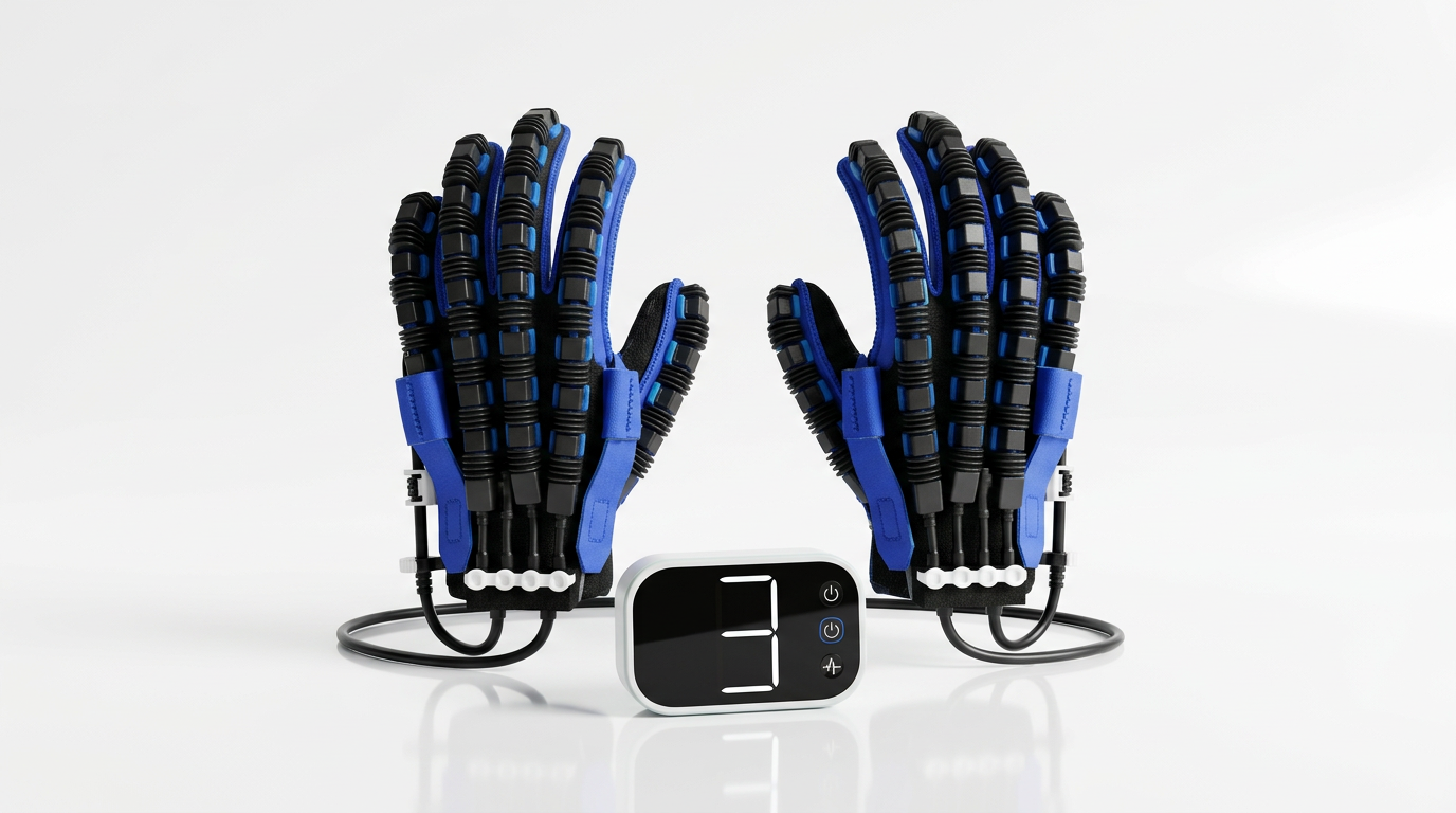 Motion Glove pair for left and right hand standing upright with the handheld controller
