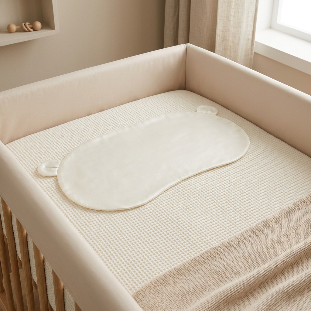 Ivory silk head sheet lying flat across a cot mattress