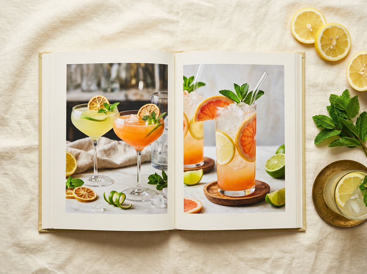 Preview of the Kava Haven digital Recipe Book open to citrus mocktail recipes