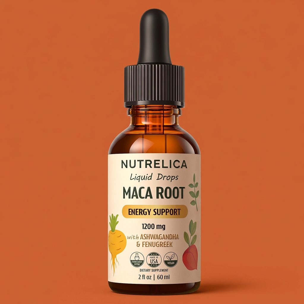 Maca Root with Ashwagandha & Fenugreek bottle — vegan, zero sugar, alcohol-free and non-GMO