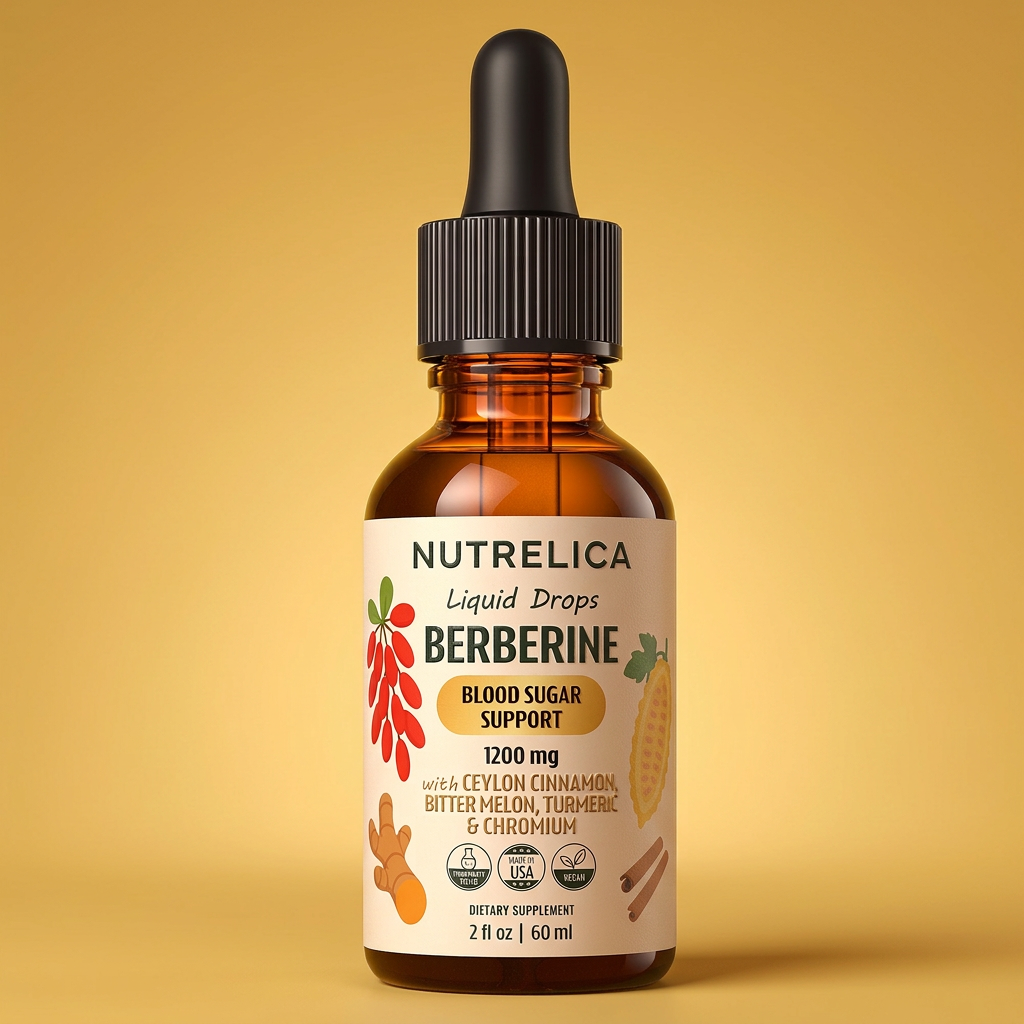 Berberine Liquid Formula with Ceylon Cinnamon, Bitter Melon, Turmeric & Chromium bottle — vegan, zero sugar, alcohol-free and non-GMO
