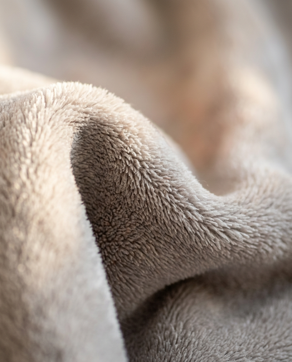 Gros plan sur la texture douce d’une peluche, dans une lumière chaude