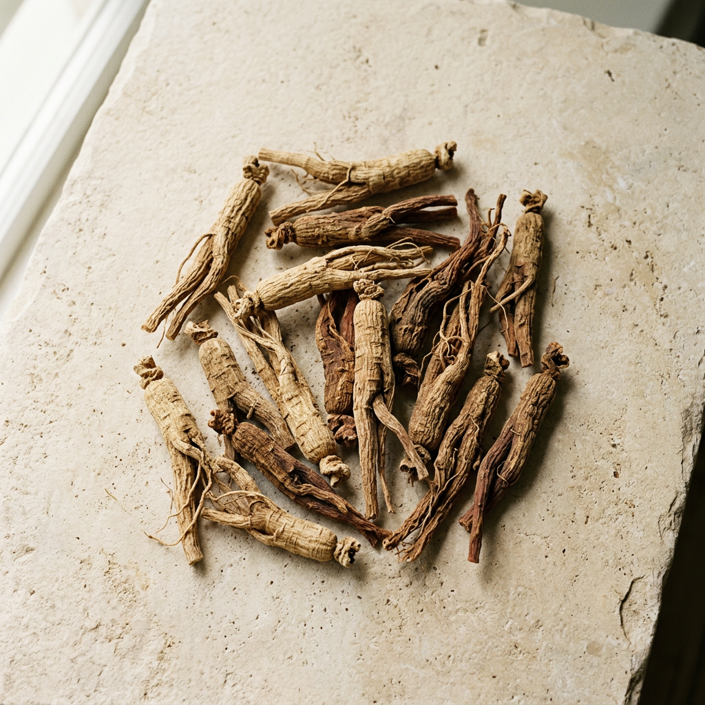 Dried Panax ginseng roots
