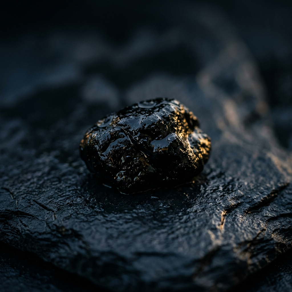 Raw Himalayan shilajit resin on dark stone