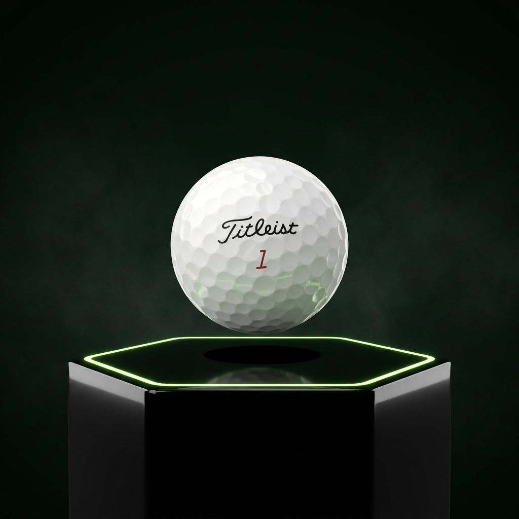 12 Titleist Pro v1/Pro v1x, Pristine grade, floating above a glowing obsidian pedestal