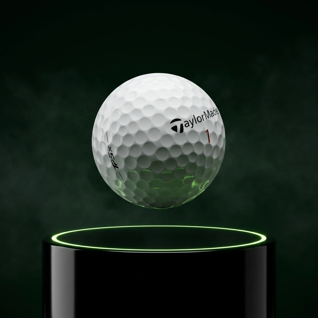 50 TaylorMade Golf Balls, Pristine grade, floating above a glowing obsidian pedestal