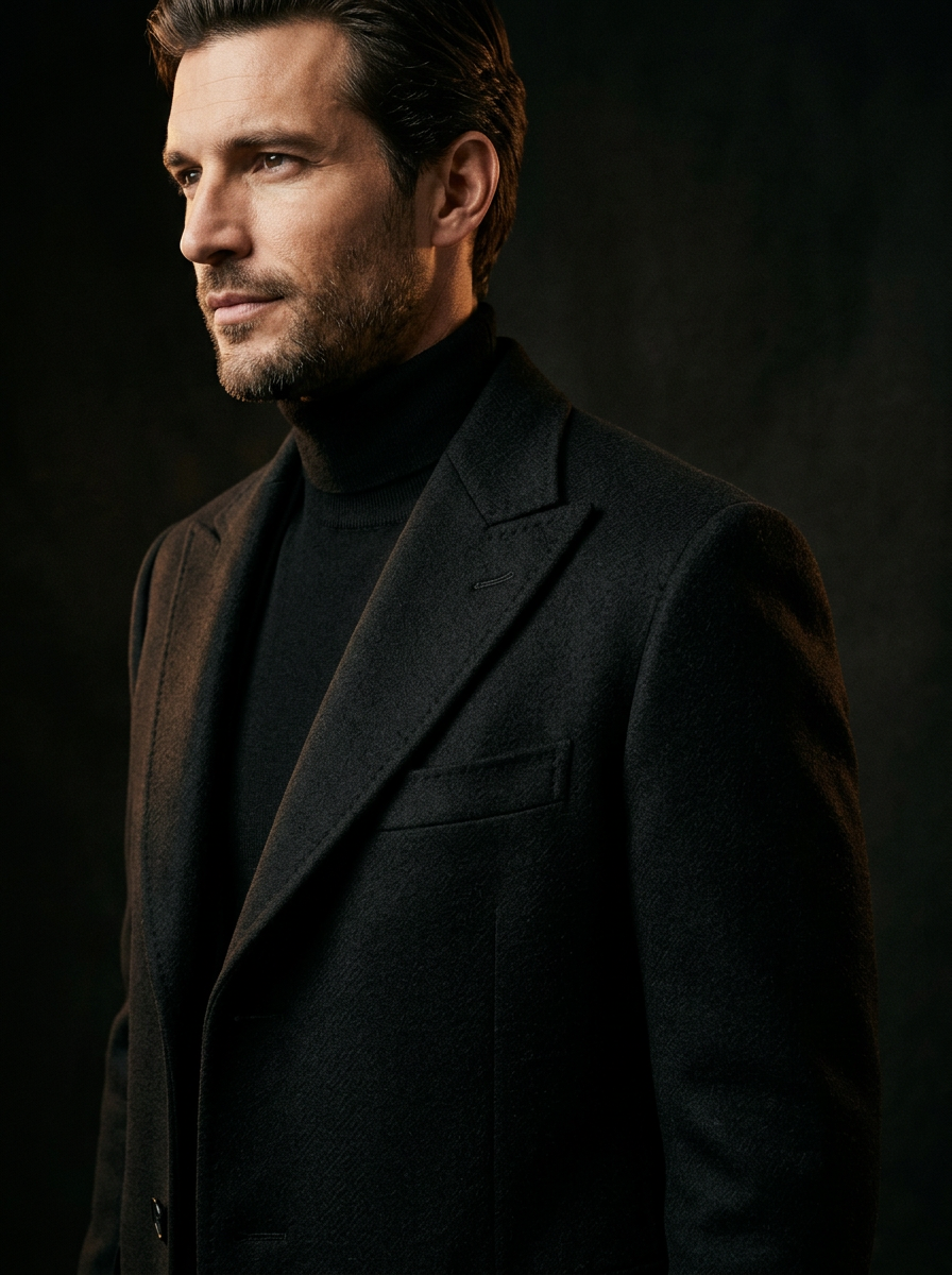 Black tailored wool overcoat