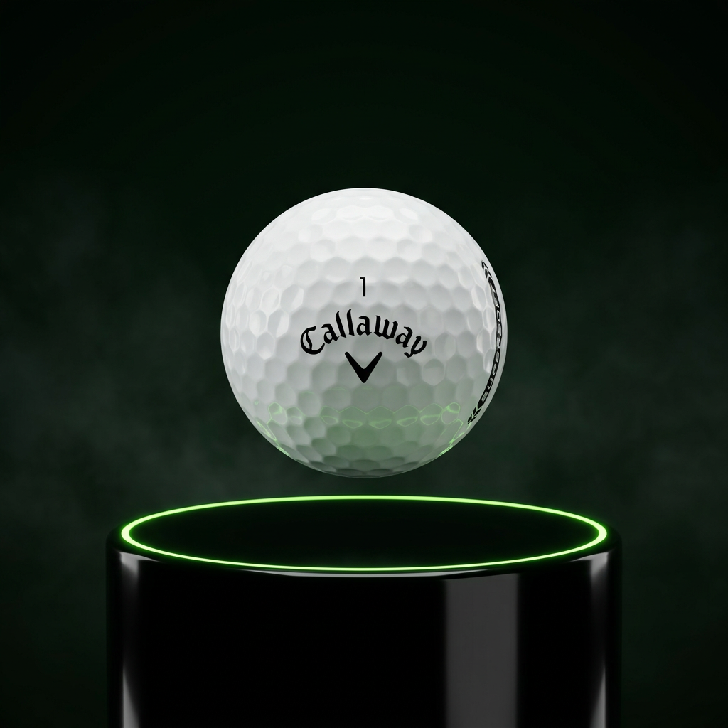 50 Callaway golf balls, Pristine grade, floating above a glowing obsidian pedestal